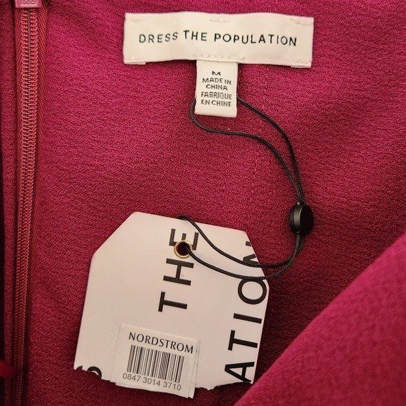 Dress the Population Bailey Off the Shoulder Sheath Midi Dress Magenta Medium - Picture 5 of 5